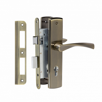 Замок врезной VETTORE 7255-2 AB в комплекте с ручкой (Бронза)